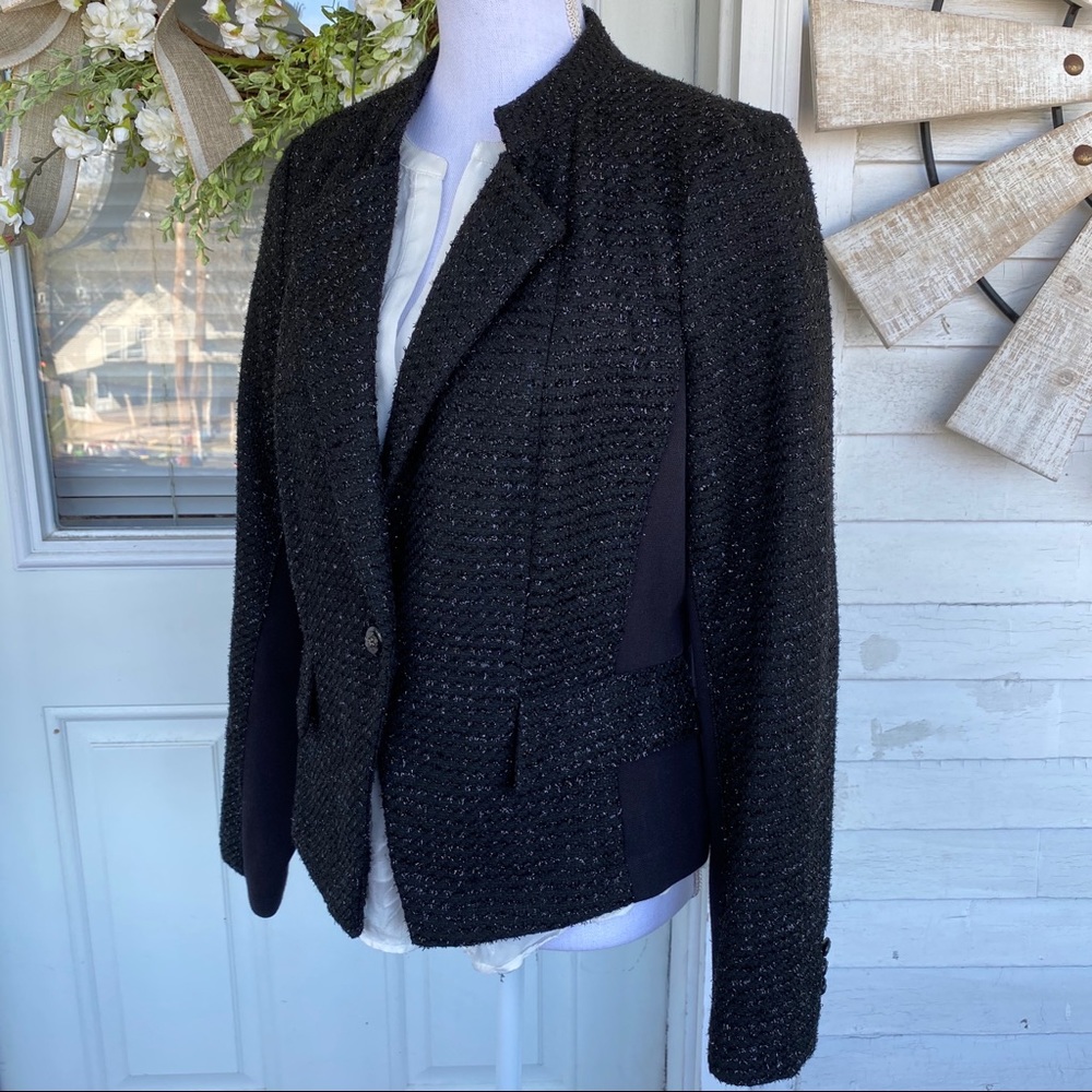 Black Shimmer Tweed One Button Blazer - Picture 2 of 9
